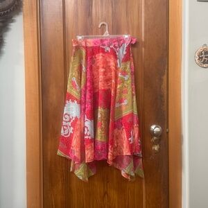 Vintage Jillian Tracy Asymmetrical Red floral Midi Skirt (4) with belt loops